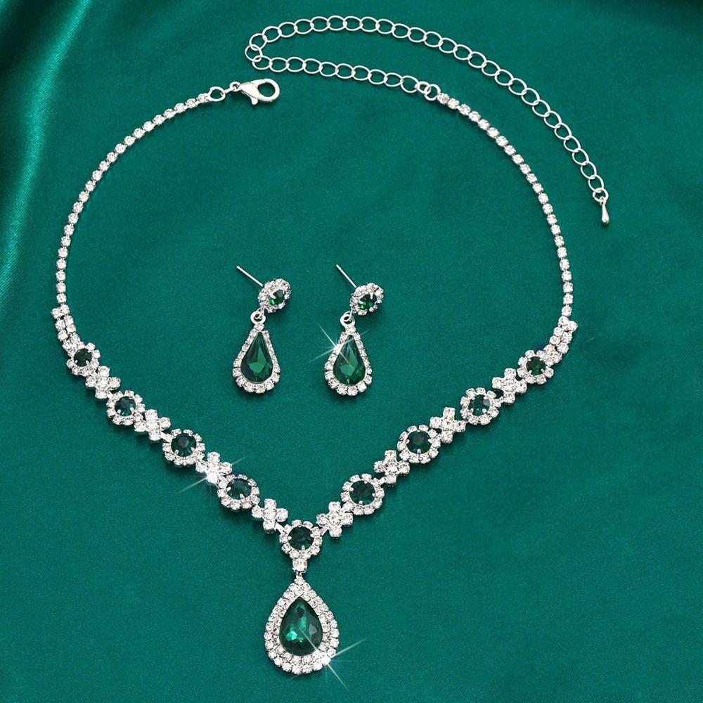 Fashionable Crystal Jewelry Necklace Earring Set Premium Wedding Jewelry Set Dangle Earrings  Women