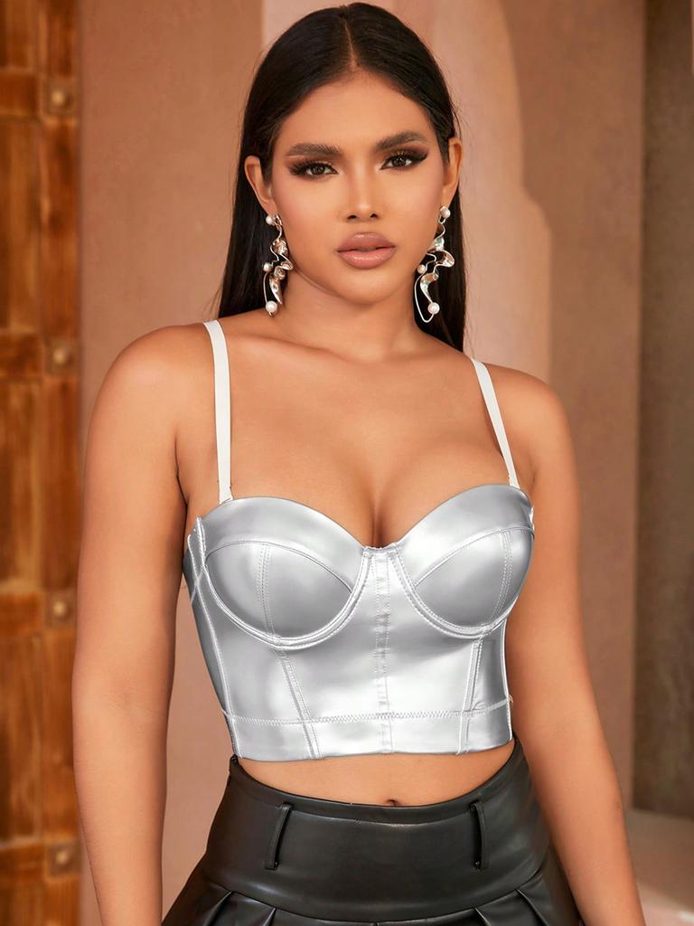 Rose Beauty A Solid Leather Look Бюстье Корсет Топ Crop