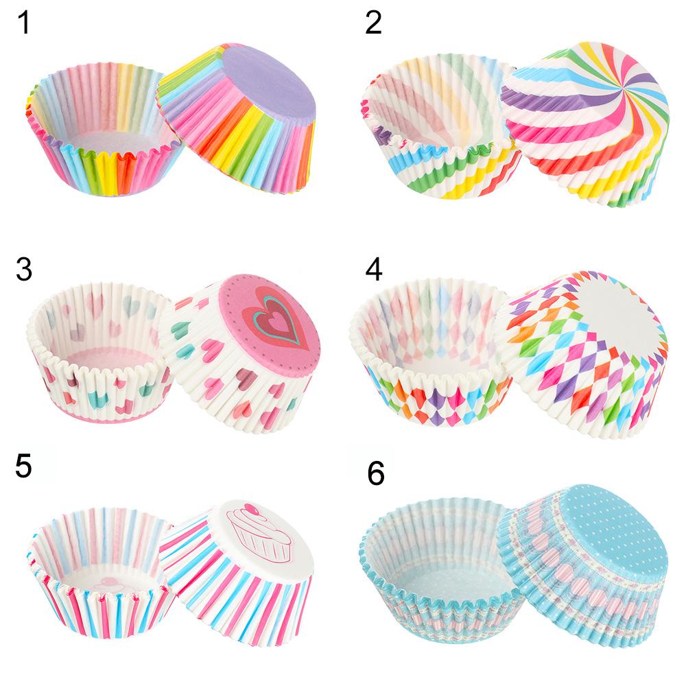 100Pcs Party Muffin Cup Rainbow Cake Mold Paper Cupcake Baking Boxes Wrapper