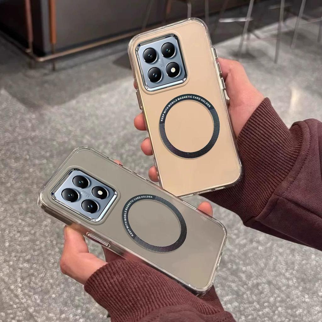 Чехол для Xiaomi 15T, 14T Pro Минималистичный полупрозрачный магнитный корпус С приподнятой гальванизированной рамкой для камеры Противоскользящий ударопрочный защитный чехол