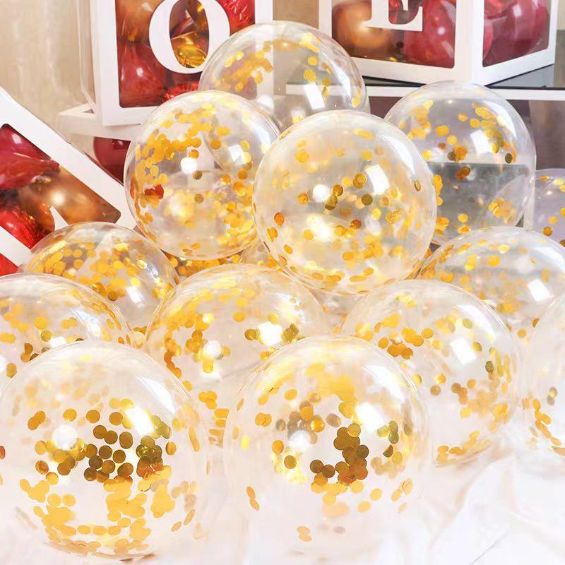 Glitter Confetti Latex Balloons Romantic Wedding Decoration Gold Clear Airballoon Birthday Party Decoration Festival Baby Shower