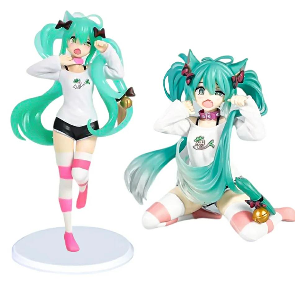 The 12-20cm Anime Hatsune Miku Character Cat Ear Sitting Doll Model Toy Gift Collection Action Character PVC Children's Gift