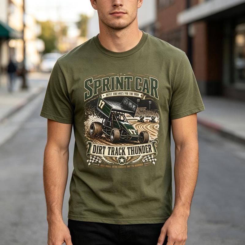 Sprint Car Vintage TShirt Dirt Track Thunder Tee Racing Fans Best Gift Unisexs Casual Short Sleeve T Shirt Harajuku