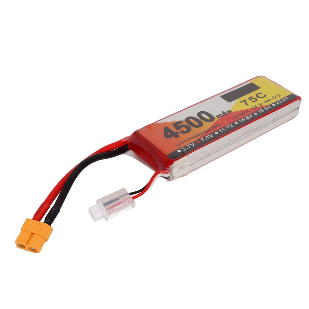 Lipo Battery 75C Discharge Rate 4500mAh Capacity 7.4V 2S Lipo XT60 Plug Power for RC Vehicles