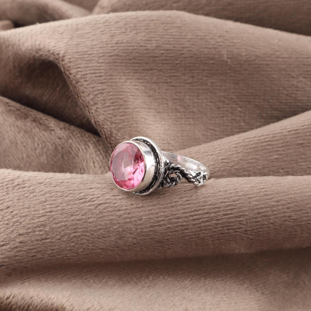 Pink Tourmaline Gemstone Ring, Handmade 925 Solid Sterling Silver Jewelry, Meditation Ring Jewelry For Women
