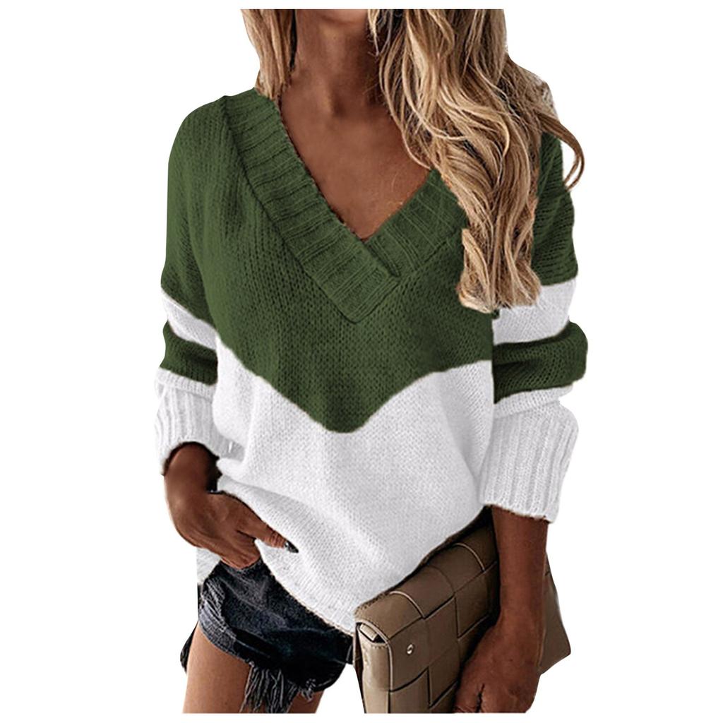 Женский модный свитер с V-образным вырезом, свободный повседневный однотонный вязаный свитер