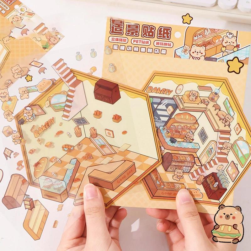 1 комплект креативных 3D-наклеек для симуляции кабины, милые мультяшные наклейки ручной работы для ландшафтного дизайна, наклейки для укладки сцен