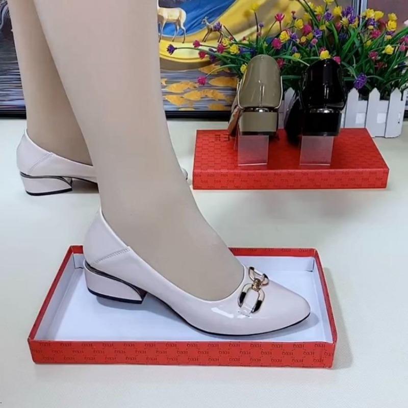 Pointed-toe Single Shoes New Shallow-mouthed Thick-heeled Low-heeled Shoes High-heeled Shoes for Mom
