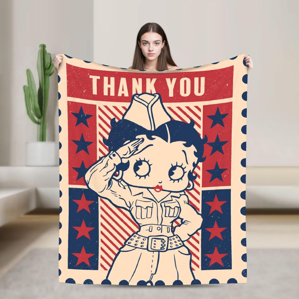 Warm Blanket Airplane Travel B-Bettys Boops Bedding Throws Flannel Bedspread For Home Decor Graphic Sofa Bed Cover