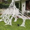1 Set Halloween Spider Web with Stakes Glow In The Dark Stretchy Fabric DIY Cuttable Reusable Holiday Outdoor Garden Haunted House Decoration Cobweb
