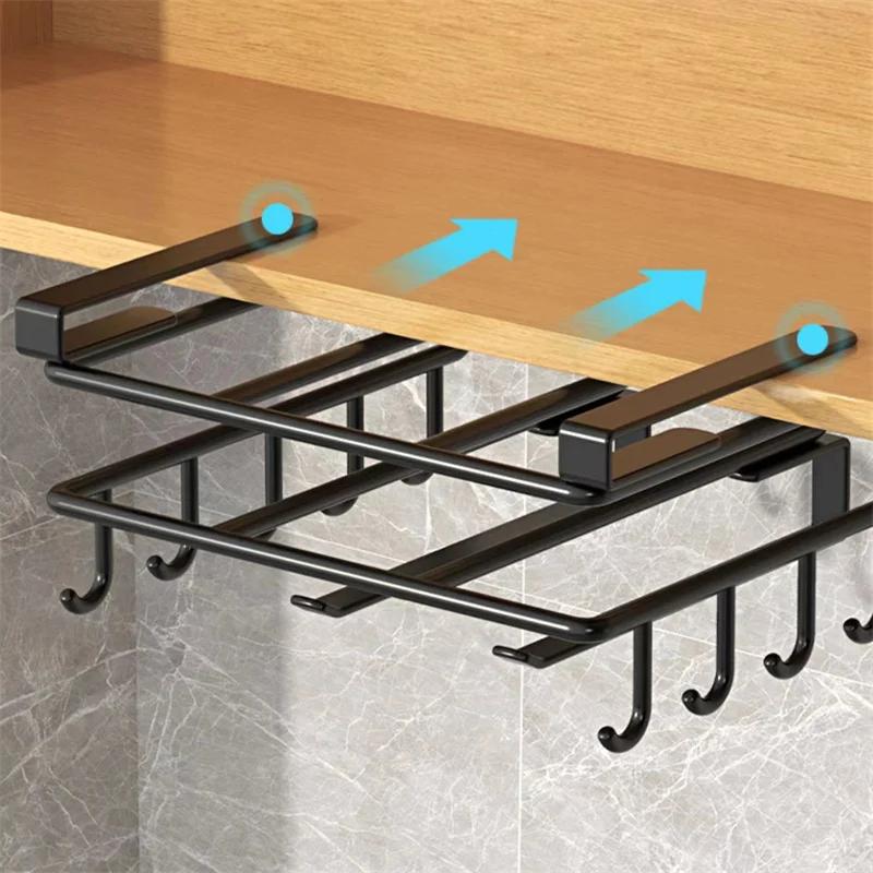 Stainless Steel Kitchen Hanging Organizer Rack with Hooks Paper Towel Rag Hanging Rack Cutting Board Pot Cover Storage Shelf