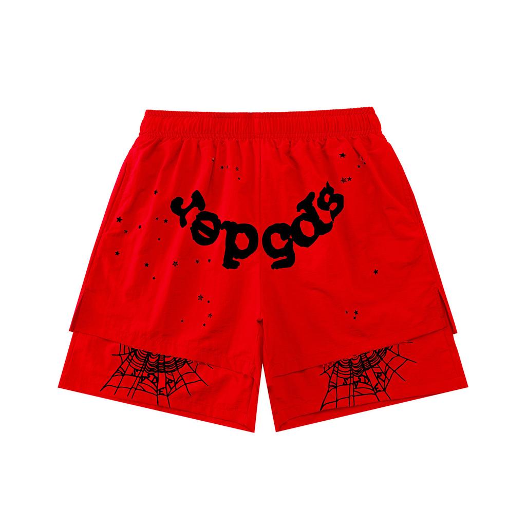 Cross-border European and American trendy brand sp5de spider web letter fake two-piece casual shorts men's and women's high street sports 