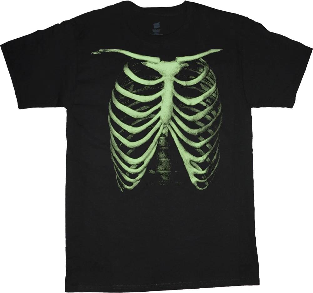 Glow In The Dark Skeleton Halloween Costume T-shirt Rib Cage Spooky Tee Shirt