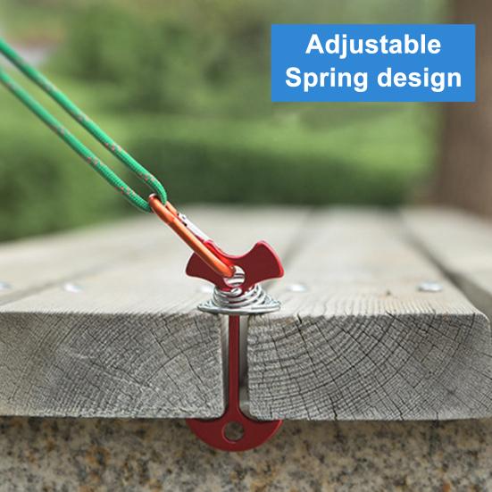 Deck-Anchor Pegs with Carabiners Windproof Tent Rope Tensioner Aluminum Deck Tie Down Spring Tent Stakes Outdoor Camping Fishbone Tent Pegs