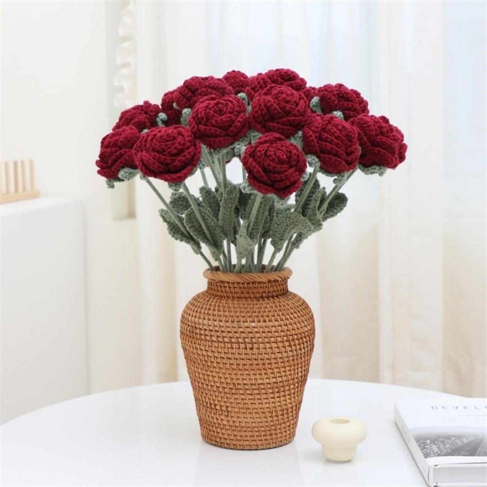 1/5/9pcs Hand Knitted Fake Rose Flowers Crochet Woven Rose Flower Bouquet Mother's Day