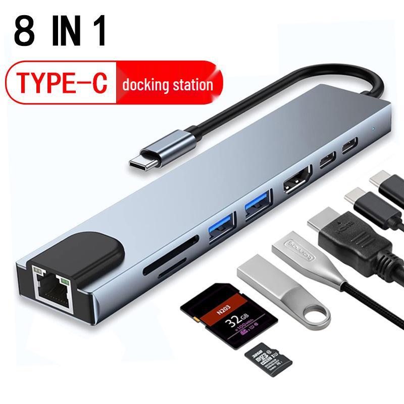 Концентратор USB-C 8-в-1: Type-C на HDMI, Конвертер сетевой карты, Многофункциональная док-станция