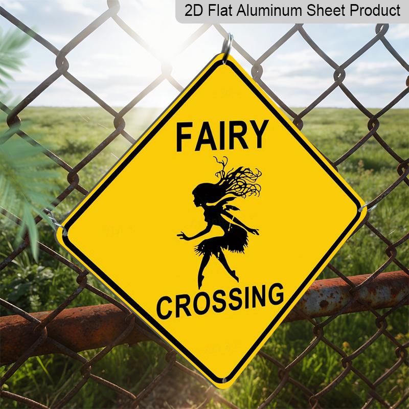 2D Flat 1pc- Vintage Metal Tin Sign Featuring A 2D Flat Design of Fairy Crossing People, Perfect for Decorating Bars, Cafes, Garages, or Any Room in