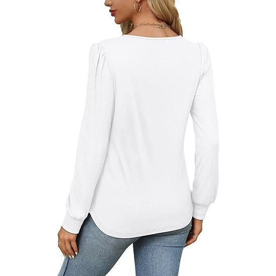 GMXIA Осенняя женская рубашка с длинным рукавом, модная повседневная, плиссированная, с низким круглым вырезом, женская