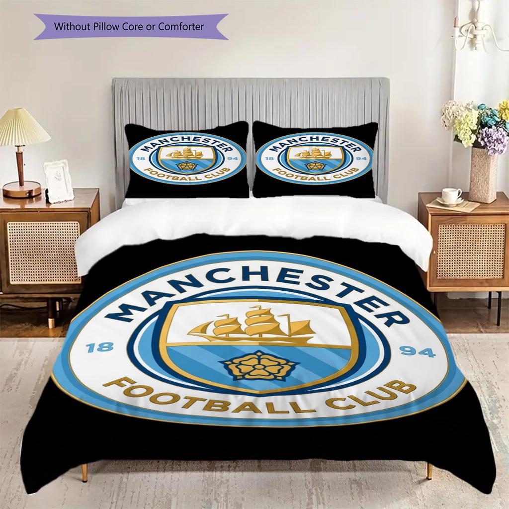 Manchester City Heritage Bedding (1 * duvet cover + 2 * pillowcase, without core) 2DFlat Soft and comfortable Duvet cover and pillowcase