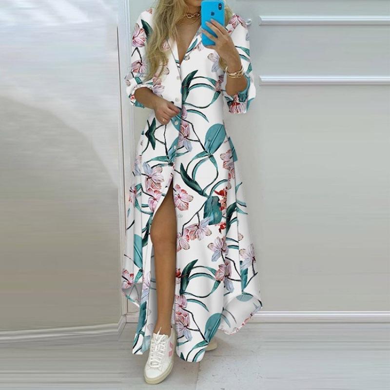 Vintage Elegant Retro Printed Women's Shirts Casual Holiday Dresses Long Sleeved Irregular Office Lady Summer Trendy Dress