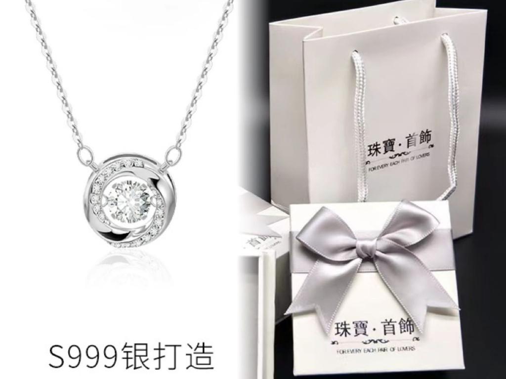S925 pure silver three-second heart sterling silver necklace pendant niche high-end design flash diamond collarbone chain for girlfriend gift