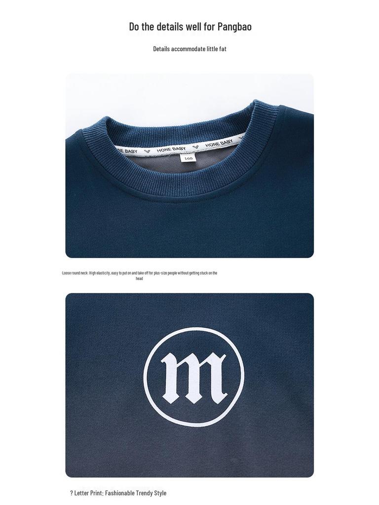 Осенний хлопковый худи и спортивный костюм для мальчиков большого размера 2024 - Очень свободный крой, Стильный комплект из двух предметов