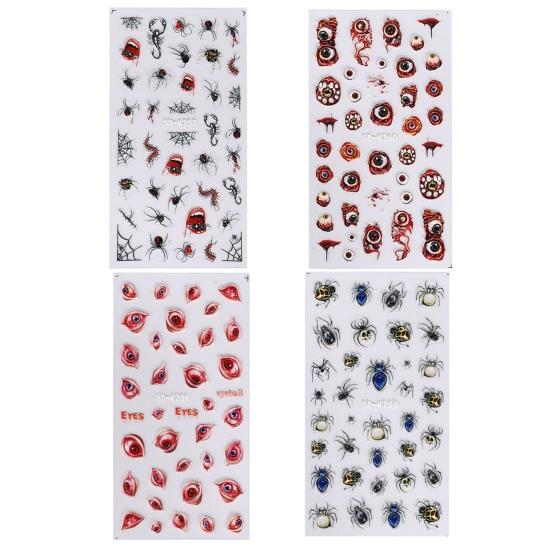 1 Sheet 5D Halloween Nail Stickers Dark Butterfly Lips Blood Drop Relief Design Nail Art Sticker Women Supply