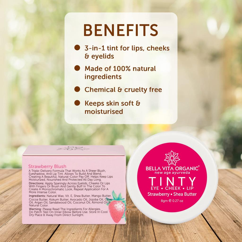 Eye, Cheek and Lip Treatment with Strawberry and Shea Butter (8 G), Tinty Eye Cheek Lip Strawberry Shea Butter, Bella Vita