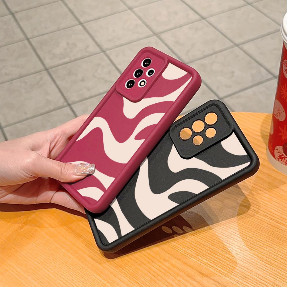 Black Zebra Stripe Phone Casing for Realme OPPO Reno VIVO Infinix Tecno Oneplus Full Cover Camera Shockproof Protection Rubber Case Cover