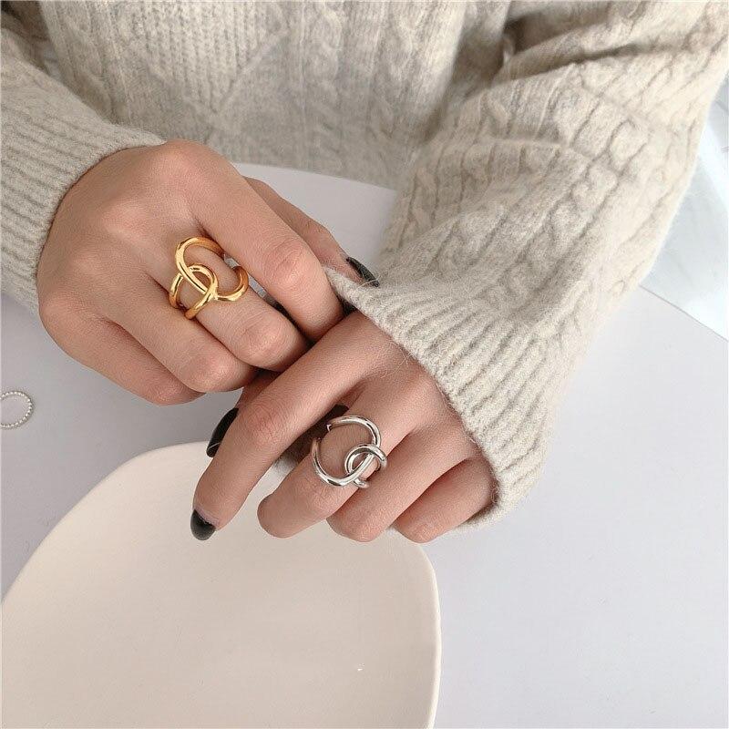 925 Sterling Silver Knotting Cross Open Ring Minimalist Gold Ring For Women Gift S -R659