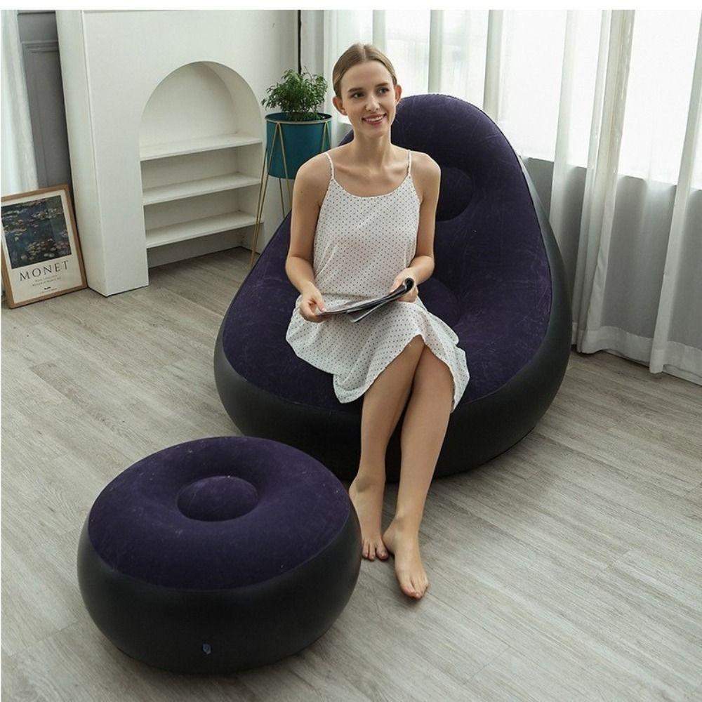 Flat Wide Surface Footstool Air Pouf Foldable Design 2-in-1 Seat Stool Sofa Ottoman Travel