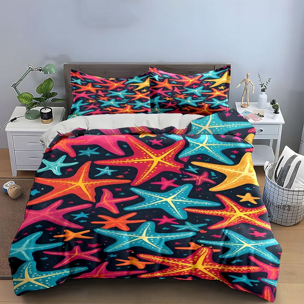 Colorful starfish pattern. Bedding sets Duvet cover sets Duvet covers Pillowcases(1 * Duvet Cover 2 * Pillowcases, without duvet insert)