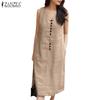ZANZEA Женское повседневное летнее платье без рукавов с v-образным вырезом