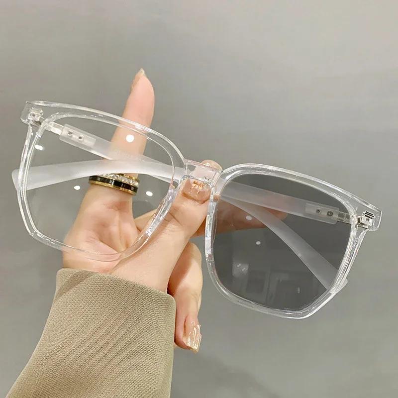 Retro TR90 Black Framed Photochromic Eyewear Large Frame Polygonal Myopia Glasses Oversized Anti Blue Light Near Sight Glasses
