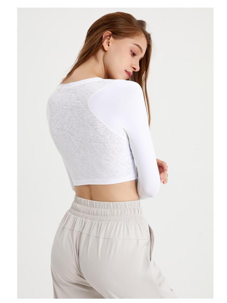 Осенний женский укороченный топ для йоги из какао-сетки с длинными рукавами