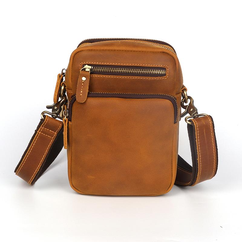Men's Shoulder Bag, Genuine Leather, Men's Bag, Vertical Small Crossbody Bag, Top Layer Cowhide, Crazy Horse Retro Bag
