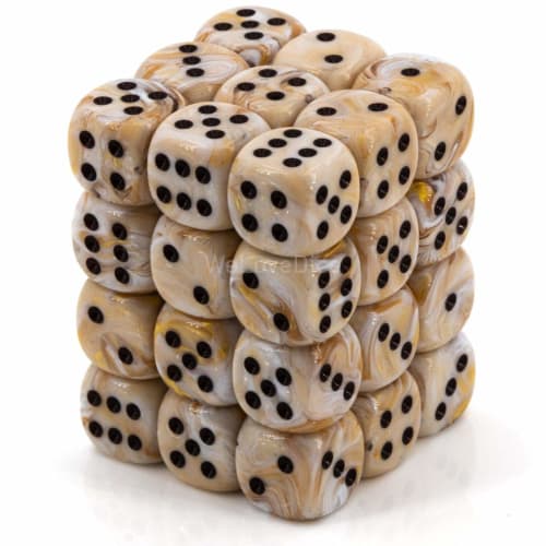 Dice Block with 36 D6 Marble Ivory W/black