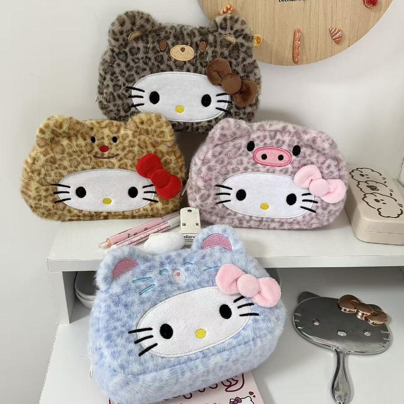 Кавайный пенал Hello Kitty Плюшевый Мультяшный Большой Вместимости Канцелярский Косметичка Многофункциональная Сумка для Хранения Подарок