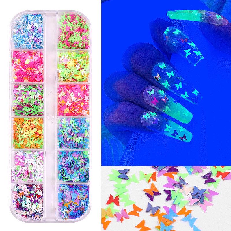 12-Color Mixed Nail Art Sequins, Laser Symphony Star Butterfly Fluorescent Diy Nail Art Decorative Sequins