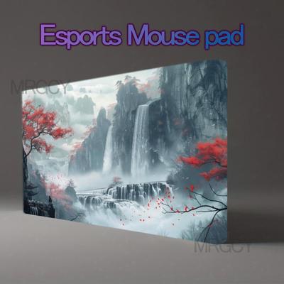 Chinese Ink Style Misty Mountain Waterfall Large Mouse Pad AntiSlip Rubber Desk Mat Red Maple Tree Cloud Fog Oriental Landscape