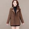 Autumn Winter Women Jacket Thickened Fleece Faux Leather Patchwork Dual-sided Reversible Mid Length Plus Size Pockets