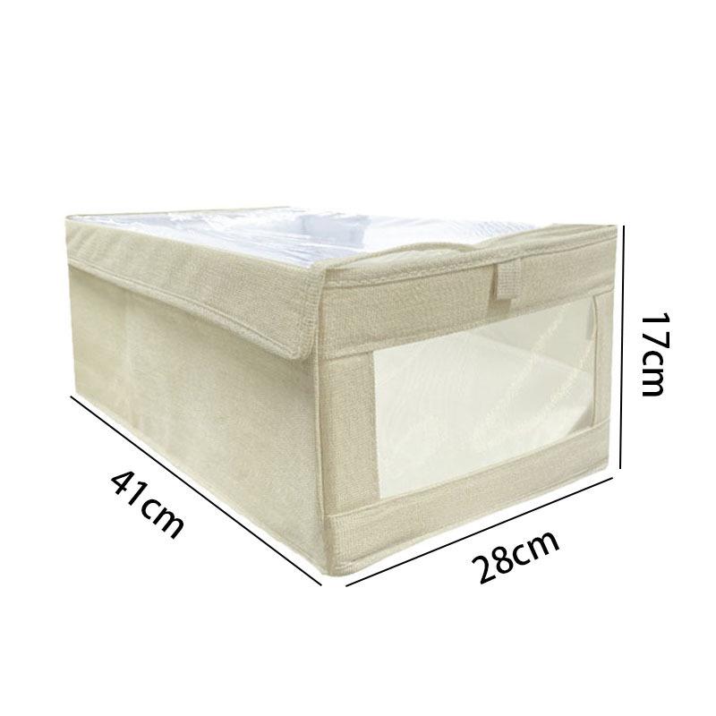 Хлопково-льняной органайзер-короб для гардероба с прозрачной сеткой