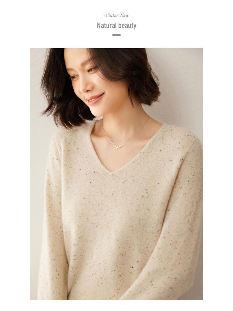 Новый роскошный свитер из 100% чистой шерсти с цветочным узором - женский корейский с V-образным вырезом, плотная и свободная вязка