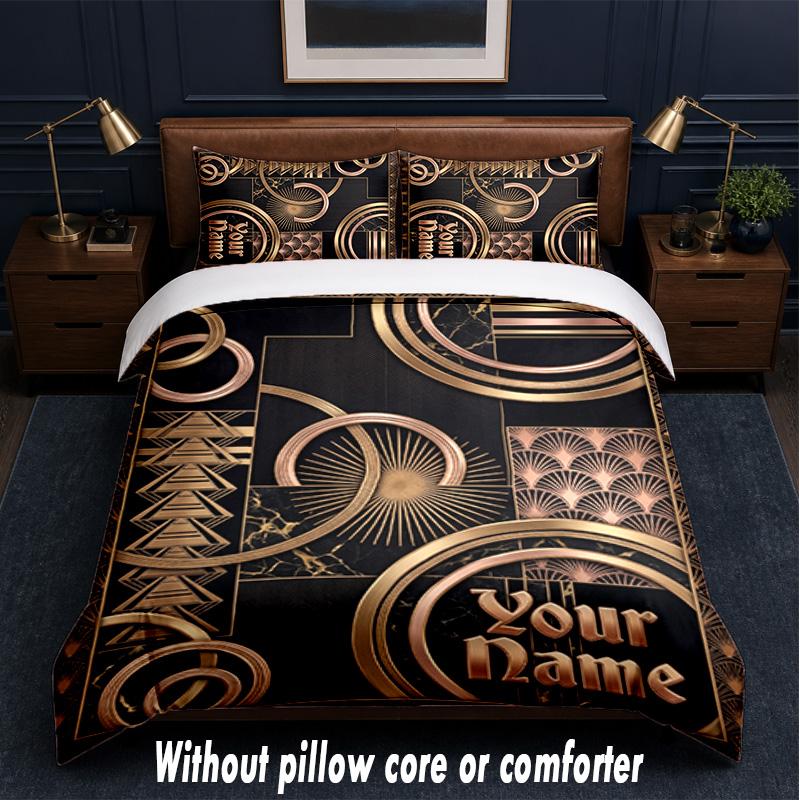 Art Deco Theme Custom Text Or Name 3Pcs Bedding Set,1 Flat Sheet & 2 Pillowcases Personalized Home Bedding