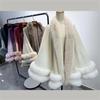 2024 Women Two Circle Faux Fur Cape Poncho Winter Loose Warm Street Wear Hanging Dyeing Gradient Color Cashmere Cloak Overcoat