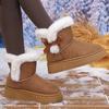 Women Boots Fashionable Bow Round Toe Elegant Snow Boots Winter Flat Wear-resistant Soft Students Plus Velvet Warm Women Shoes