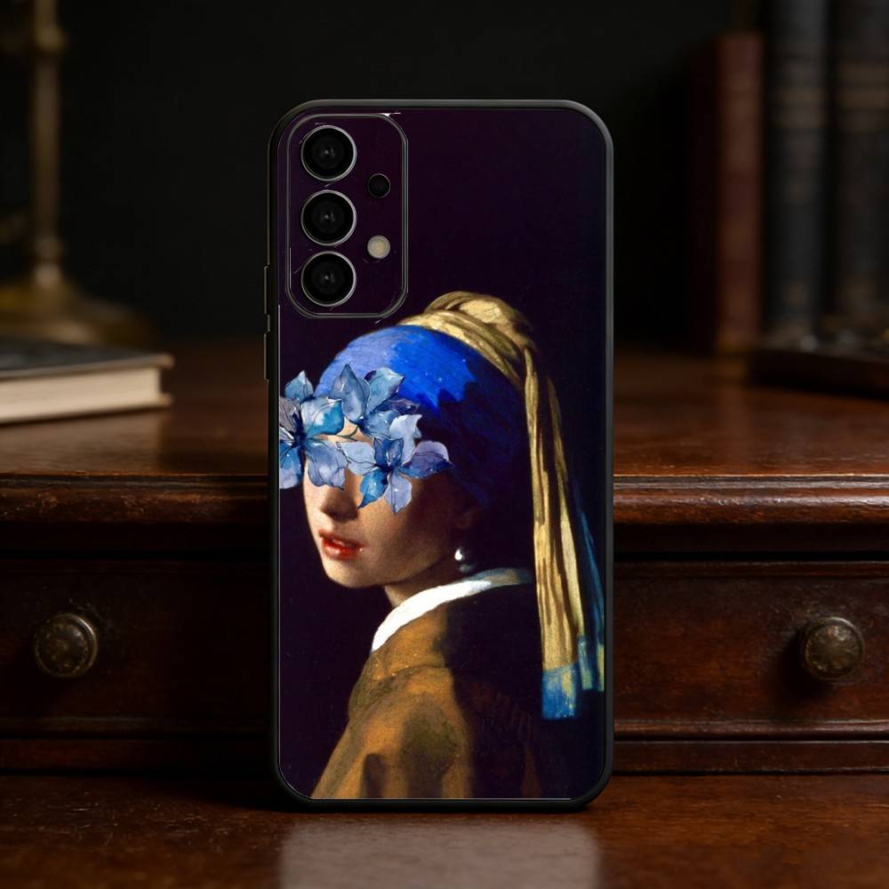 Девушка с жемчужной сережкой Вермеер Чехол для телефона Samsung S25,24,21,22,23,30,Ultra,20,Plus,Fe,Lite,Note Мягкий Черный Чехол