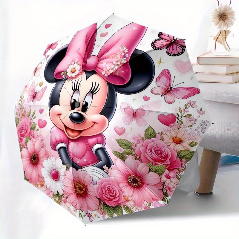 Disney Minnie Mouse,Flowers,Butterflies Manual Opening and Closing Umbrella, 8-Rib Reinforced Folding Design, Lightweight