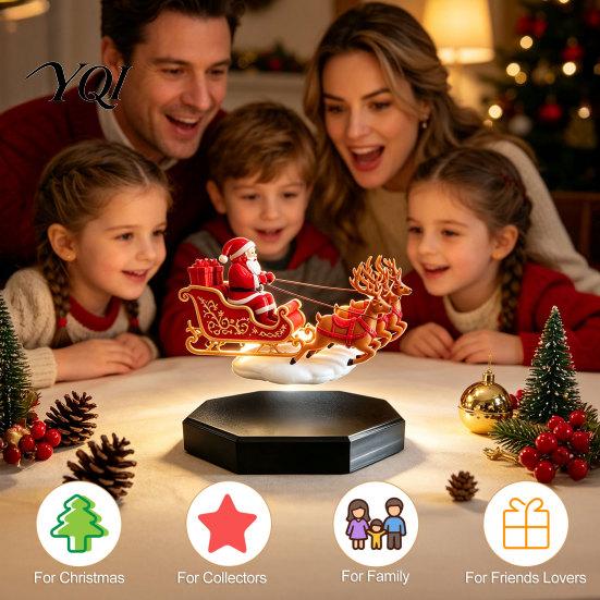 Floating Sleigh for Bookshelves Santa Sleigh, Magnetic Levitation Santa's Flying Ornament, Christmas Holiday Centerpiece Fireplaces Display