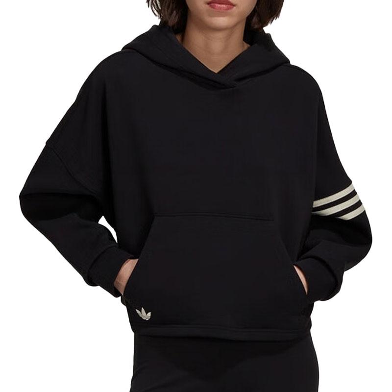 adidas Originals Трилистник с логотипом и принтом в полоску, толстовка с капюшоном, женские топы, черный HT8847